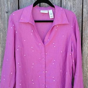 Liz Claiborne Embroidery + Sequins Linen Blouse